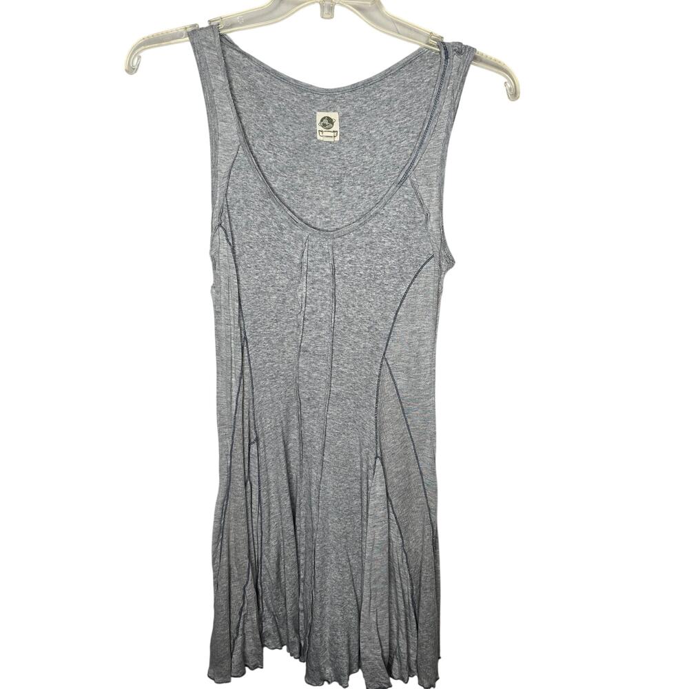 Anthropologie Tiny Heathered Gray Ribbed Knit Mini Sleeveless Tank Dress Sz P